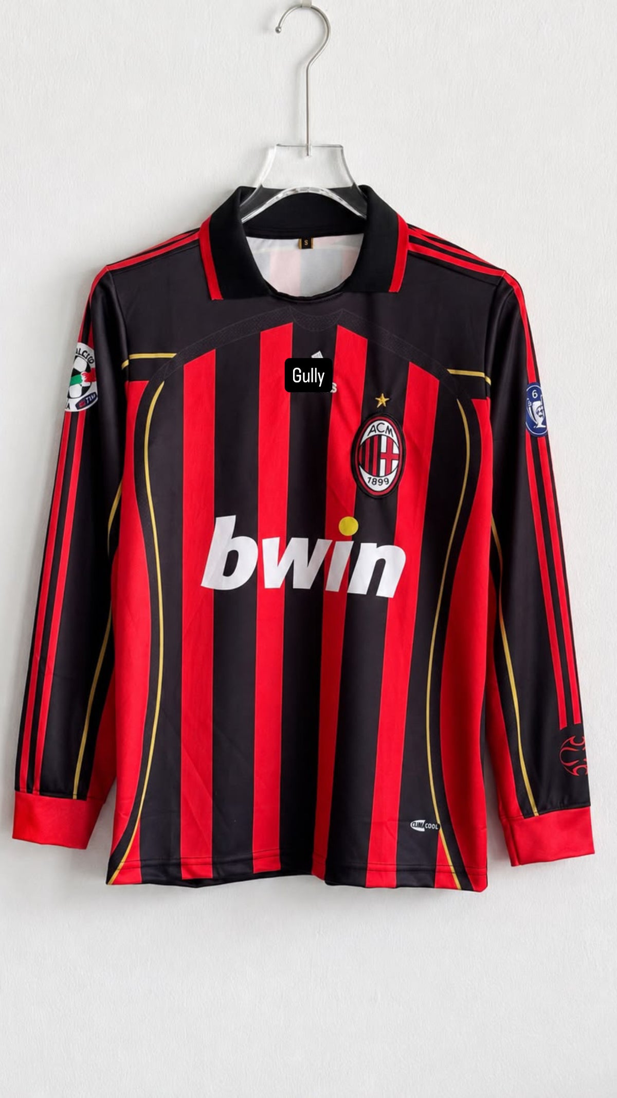 KAKA AC MILAN 2007 HOME KIT POLO FULL SLEEV EMBROIDERY - Small