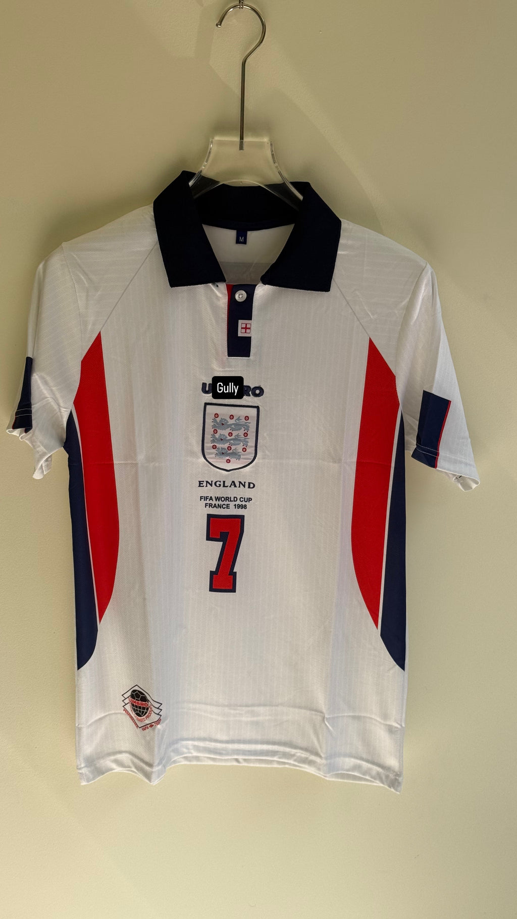 BECKHAM ENGLAND 1998 HOME KIT POLO EMBROIDERY