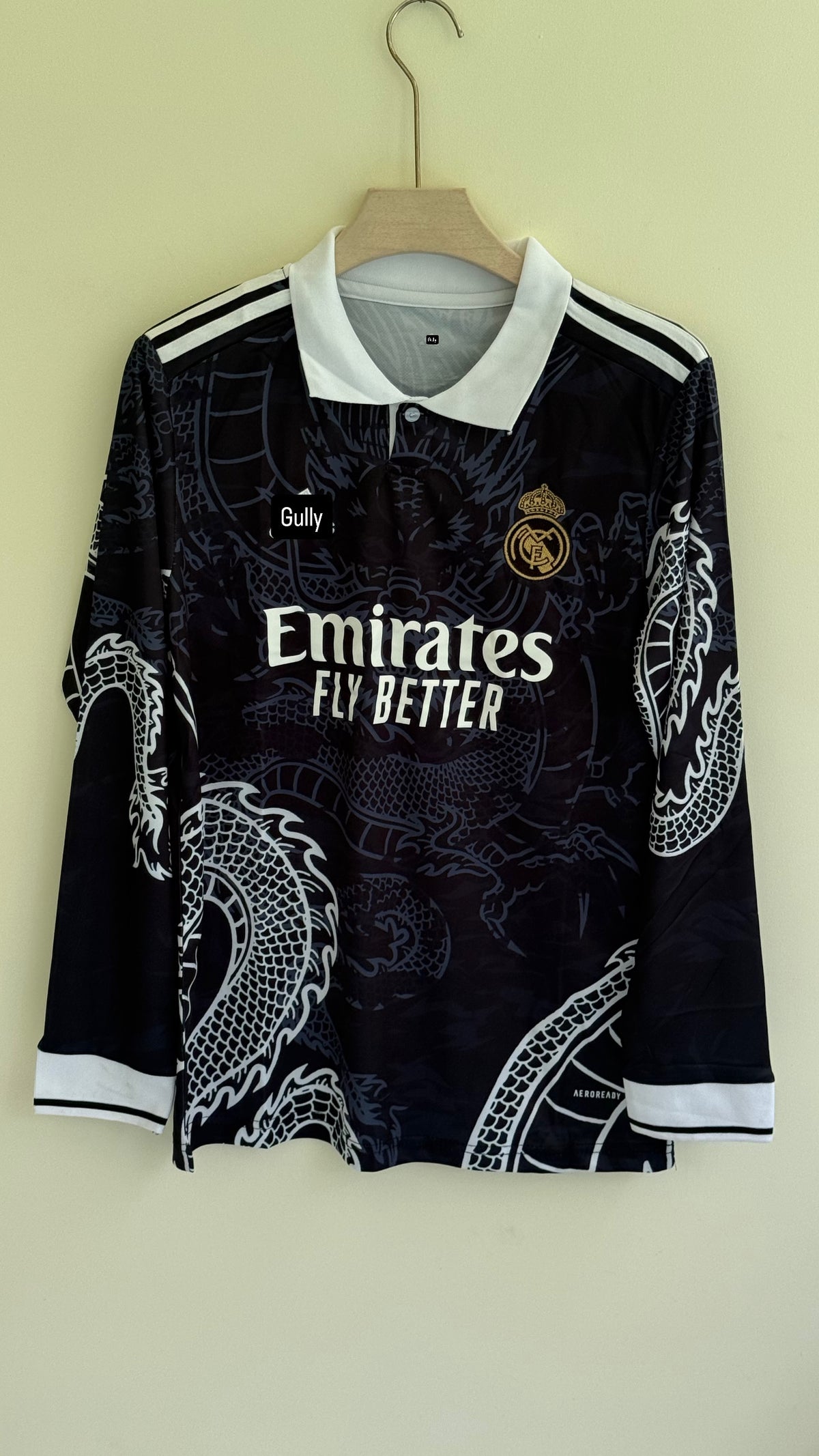 REAL MADRID DRAGON KIT POLO FULL SLEEV MASTER QUALITY EMBROIDERY - L