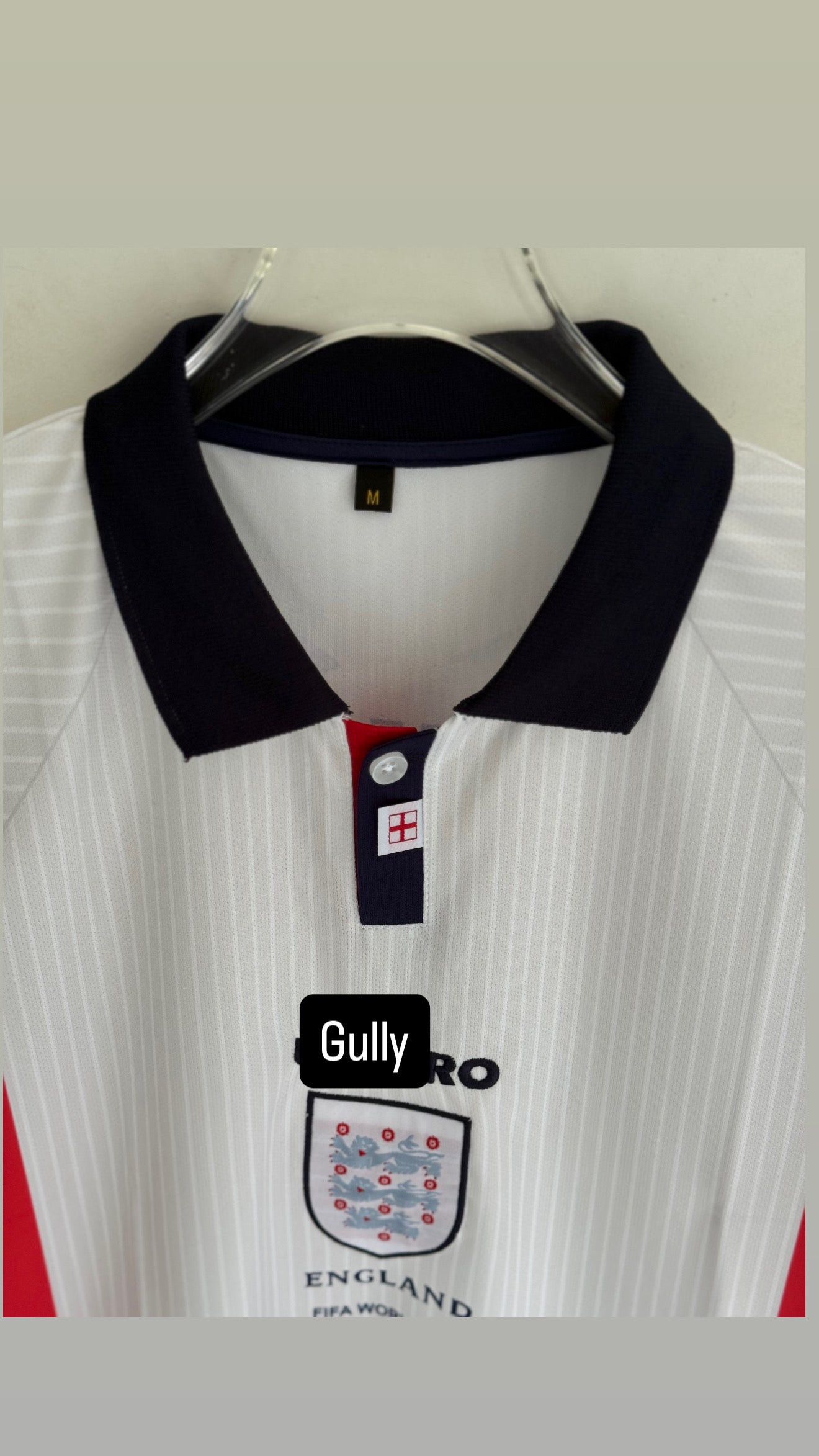 BECKHAM ENGLAND HOME KIT 1998 POLO EMBROIDERY