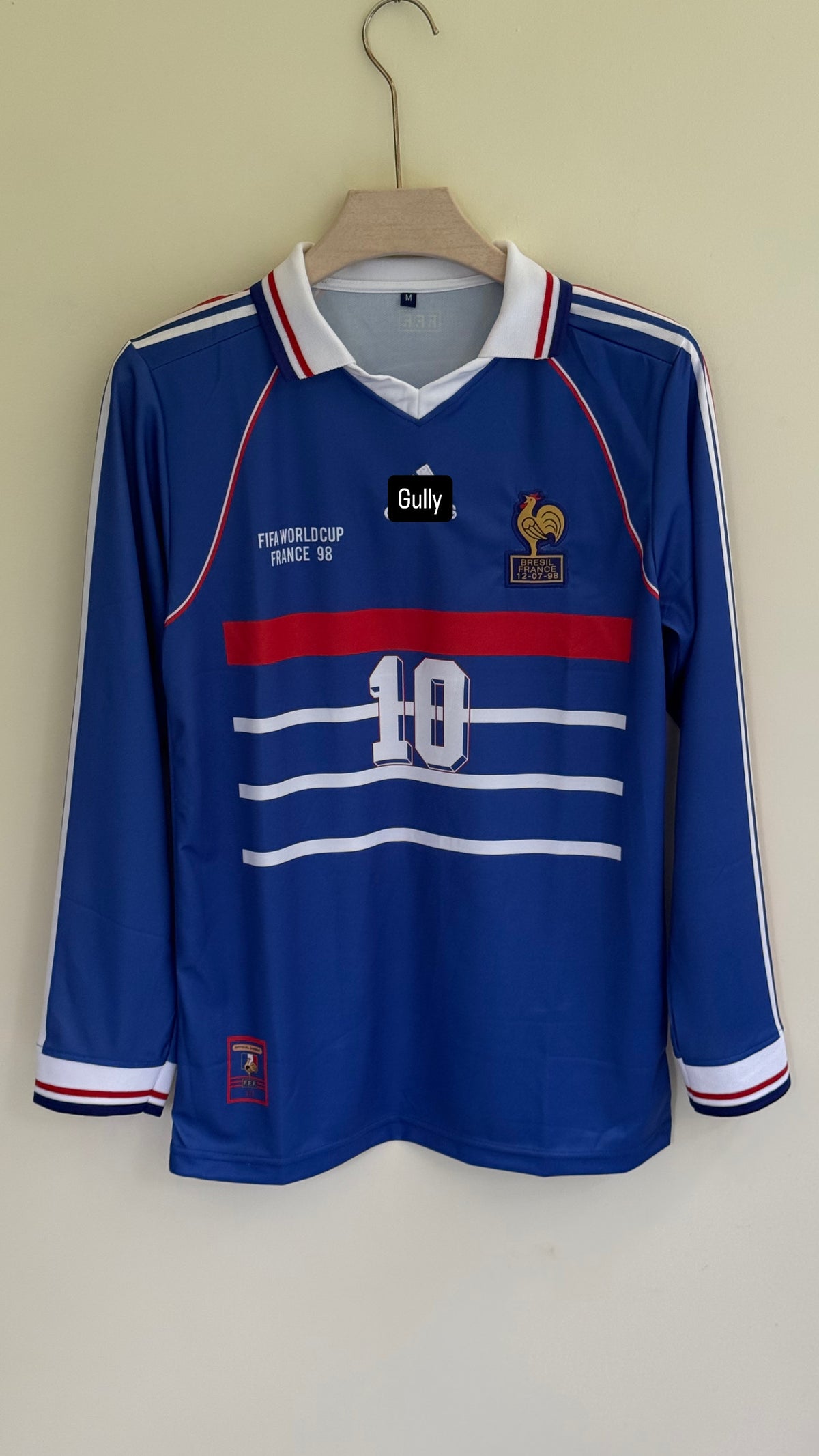 ZIDANE FRANCE 1998 WORLD CUP HOME KIT POLO FULL SLEEV EMBROIDERY - Small