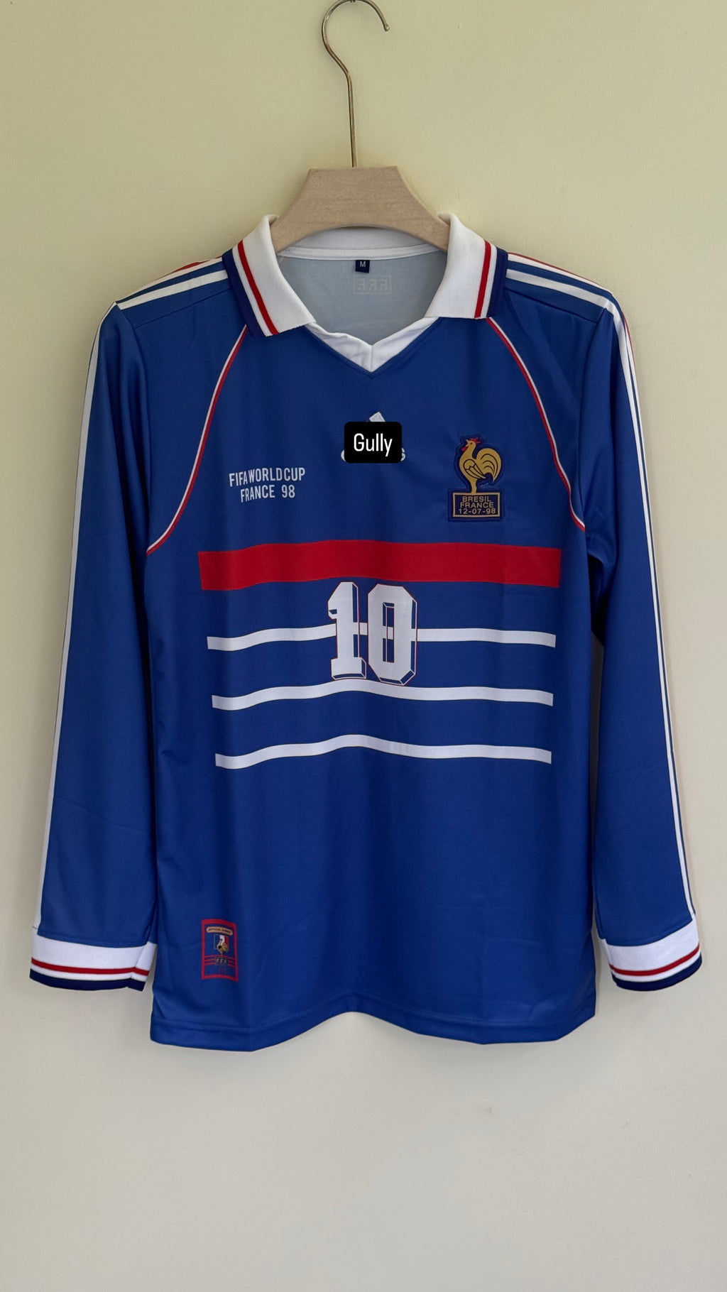 ZIDANE FRANCE 1998 WORLD CUP HOME KIT POLO FULL SLEEV EMBROIDERY