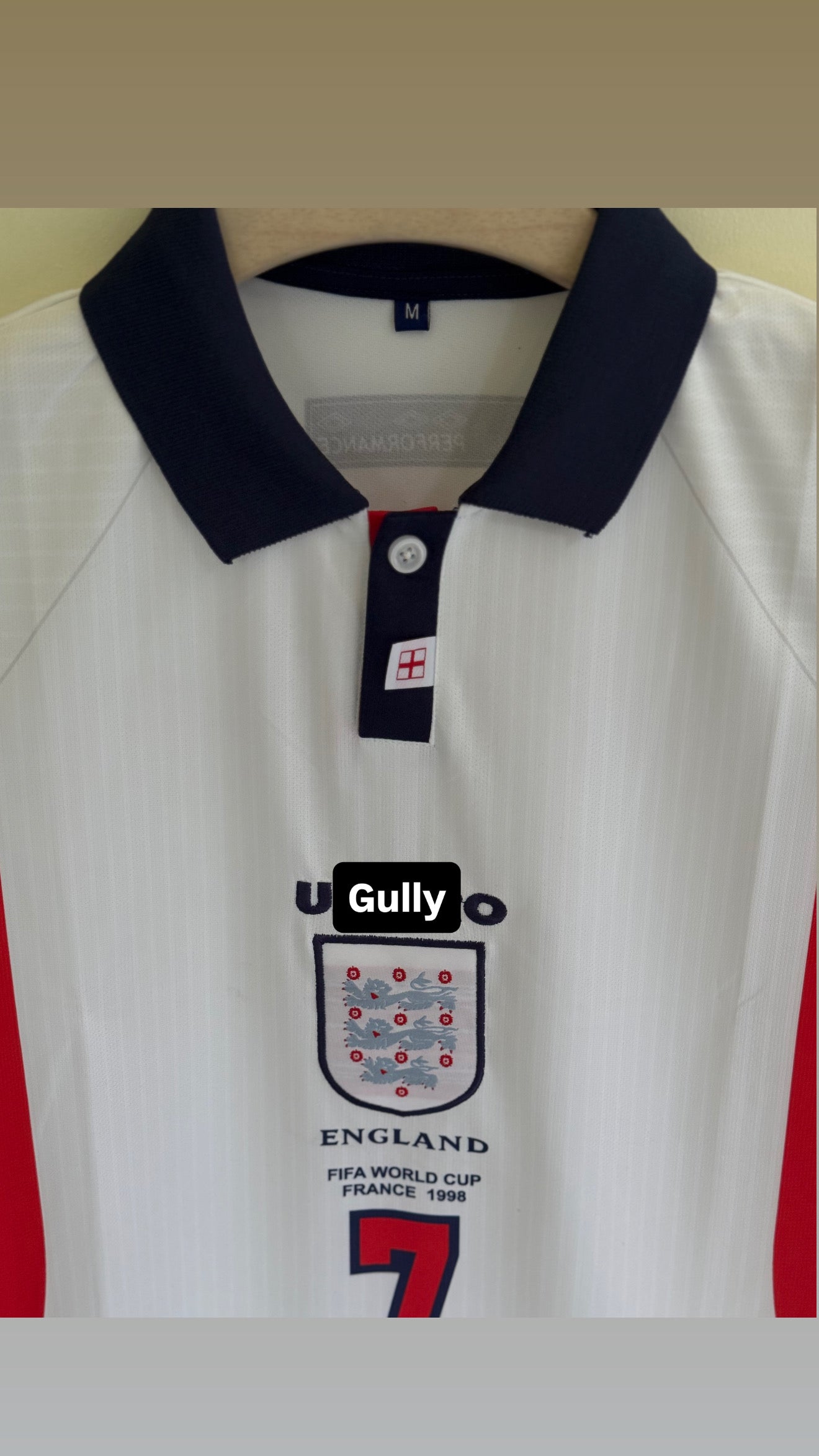BECKHAM ENGLAND 1998 HOME KIT POLO EMBROIDERY