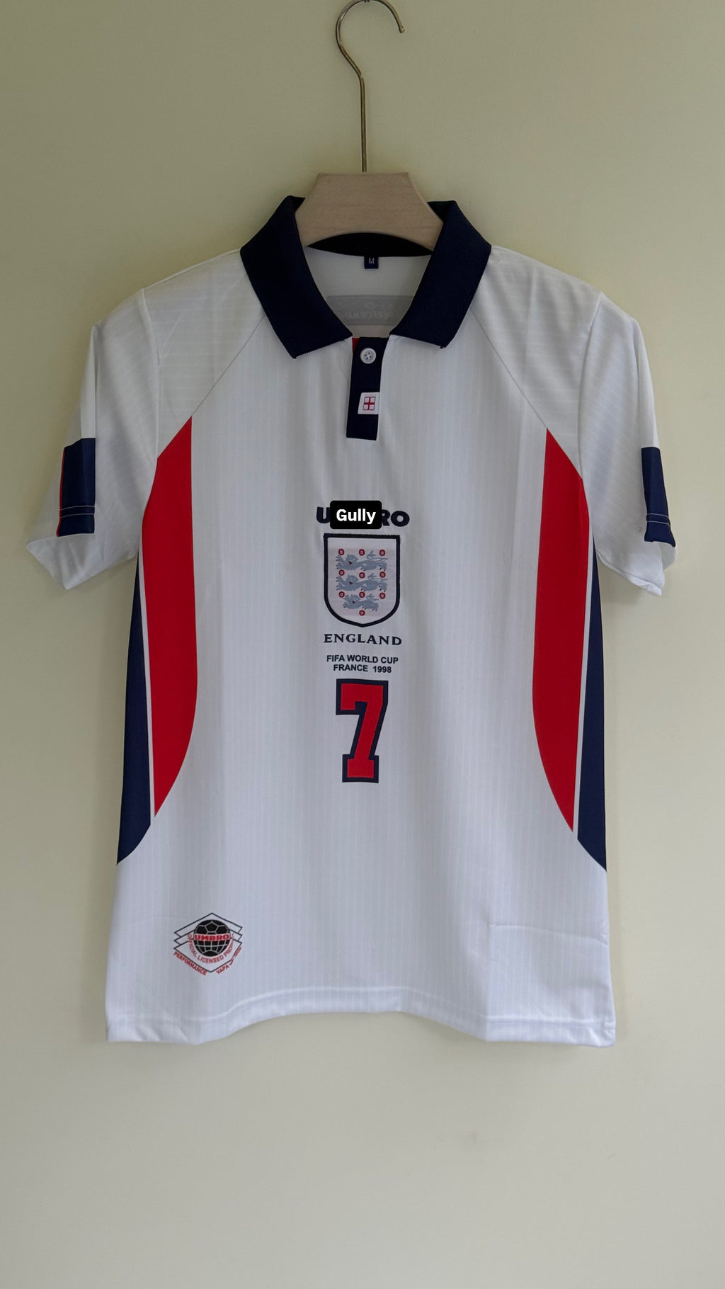 BECKHAM ENGLAND 1998 HOME KIT POLO EMBROIDERY