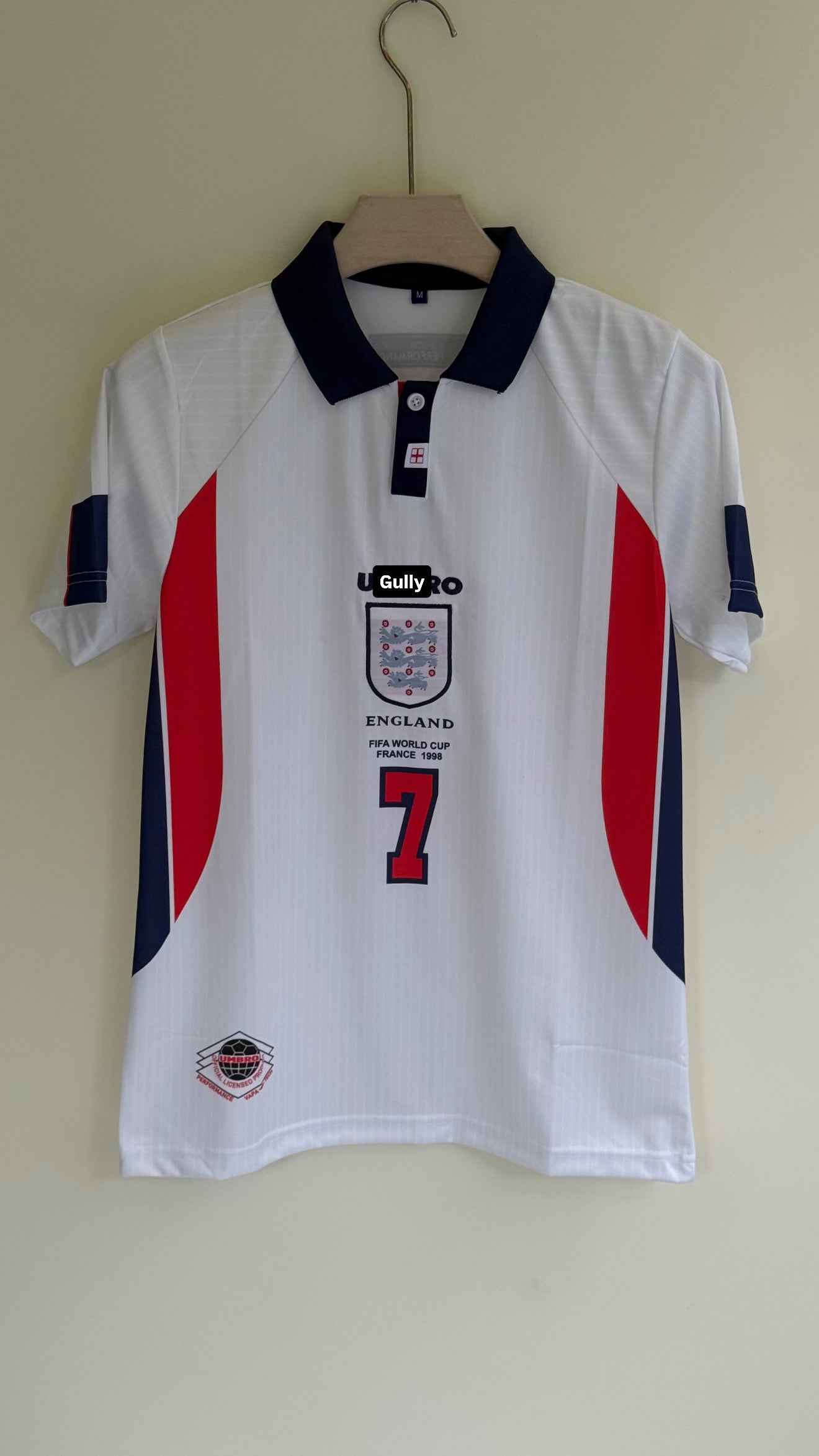 BECKHAM ENGLAND 1998 HOME KIT POLO EMBROIDERY