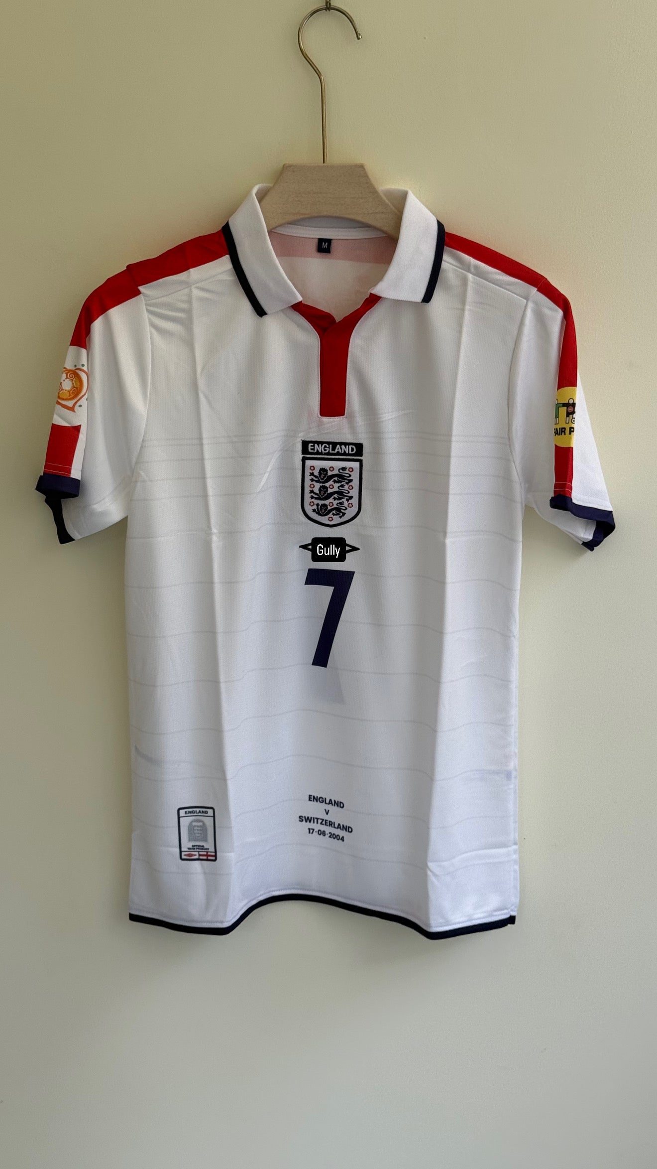 BECKHAM ENGLAND HOME KIT POLO 2003-2004 EMBROIDERY