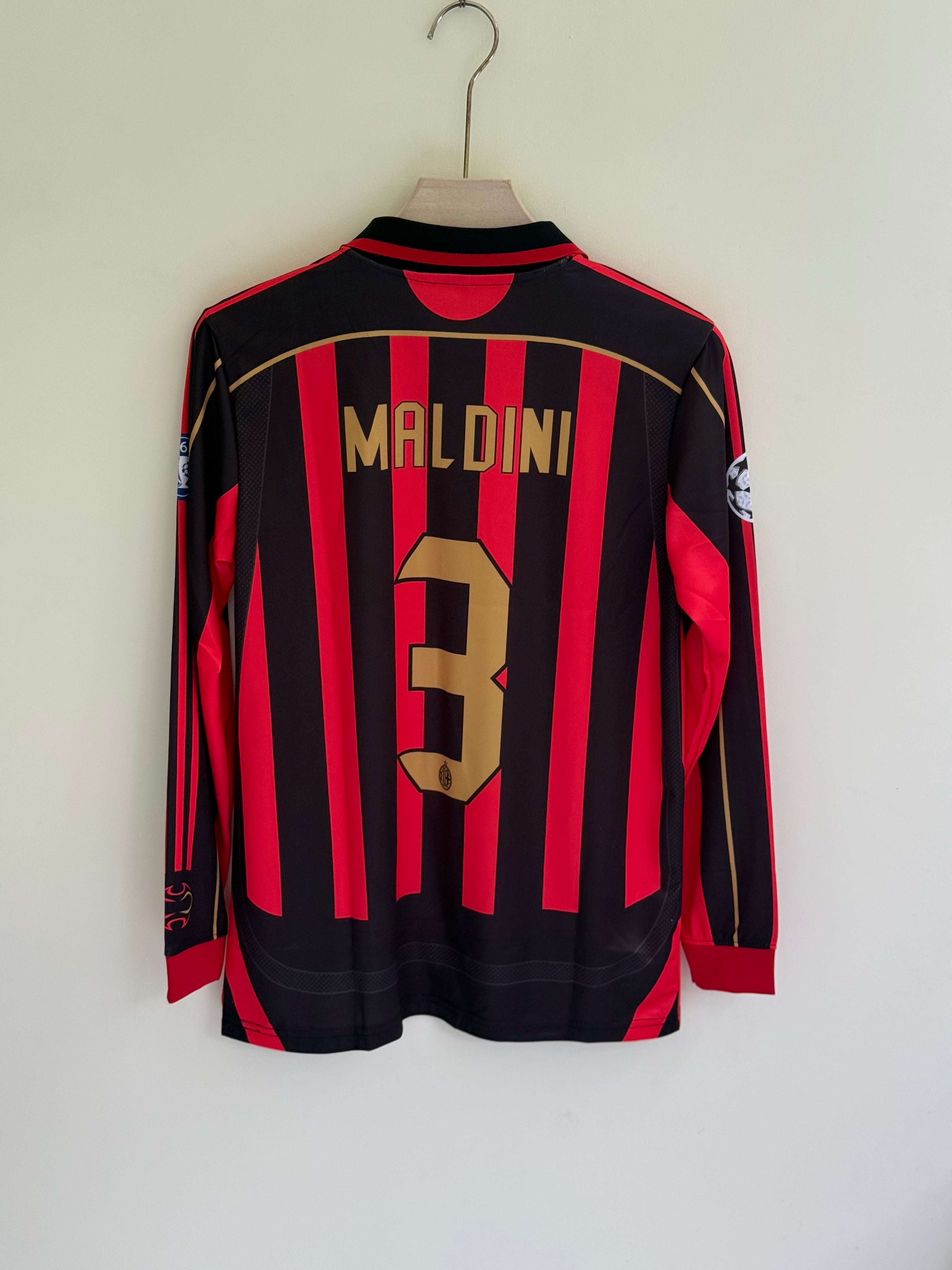 MALDINI AC MILAN 2007 HOME KIT POLO FULL SLEEV EMBROIDERY