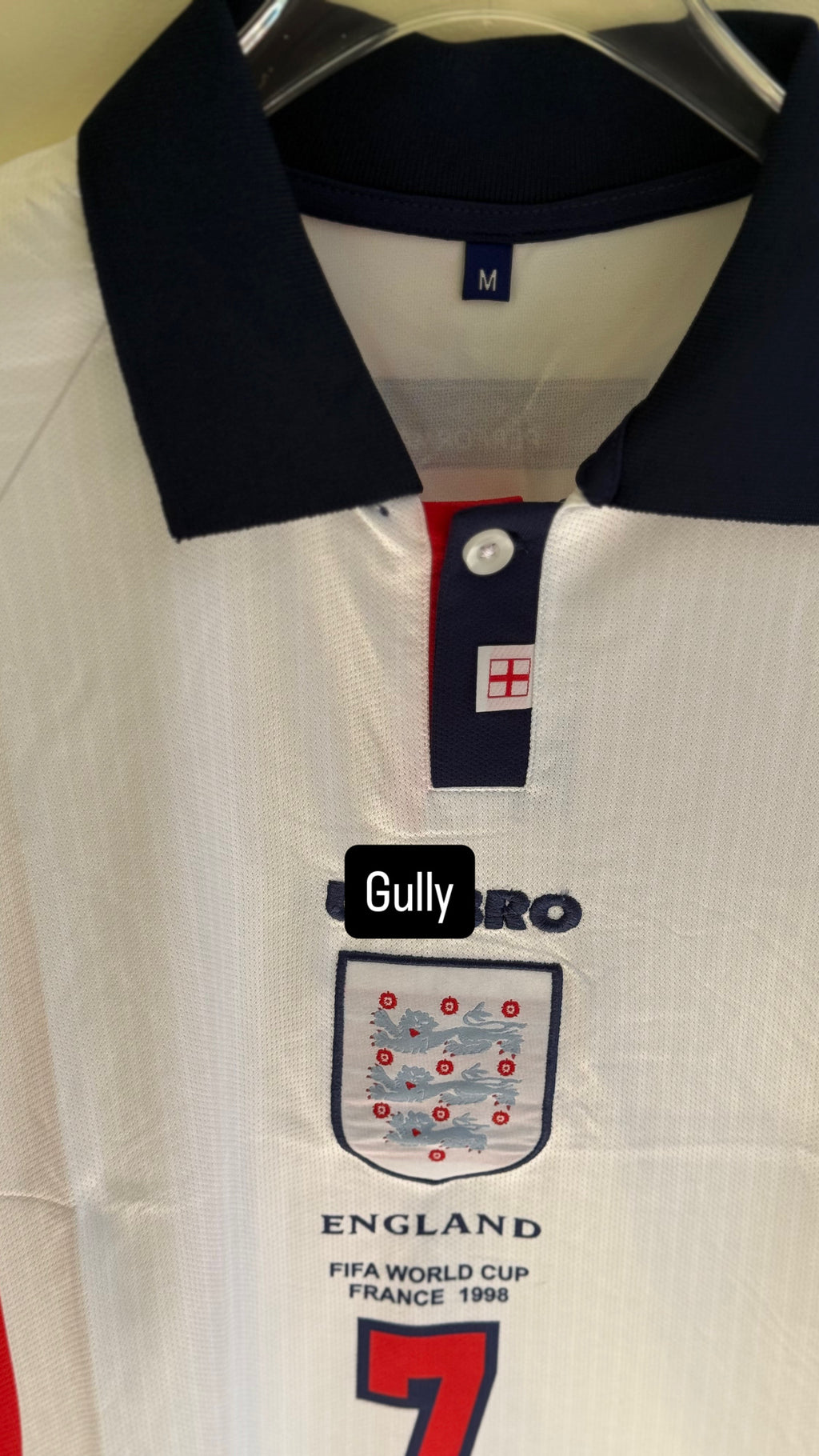 BECKHAM ENGLAND 1998 HOME KIT POLO EMBROIDERY
