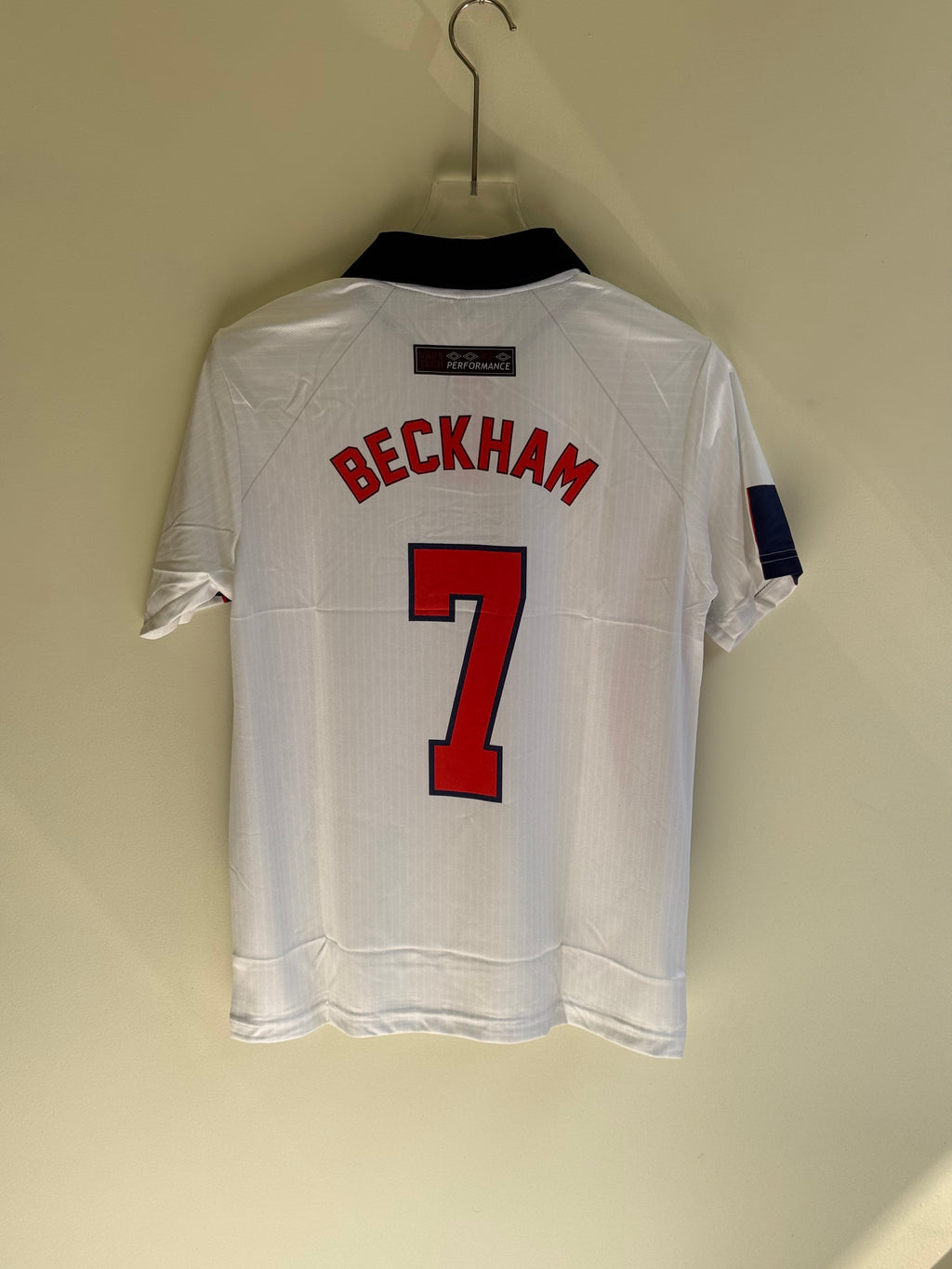 BECKHAM ENGLAND 1998 HOME KIT POLO EMBROIDERY
